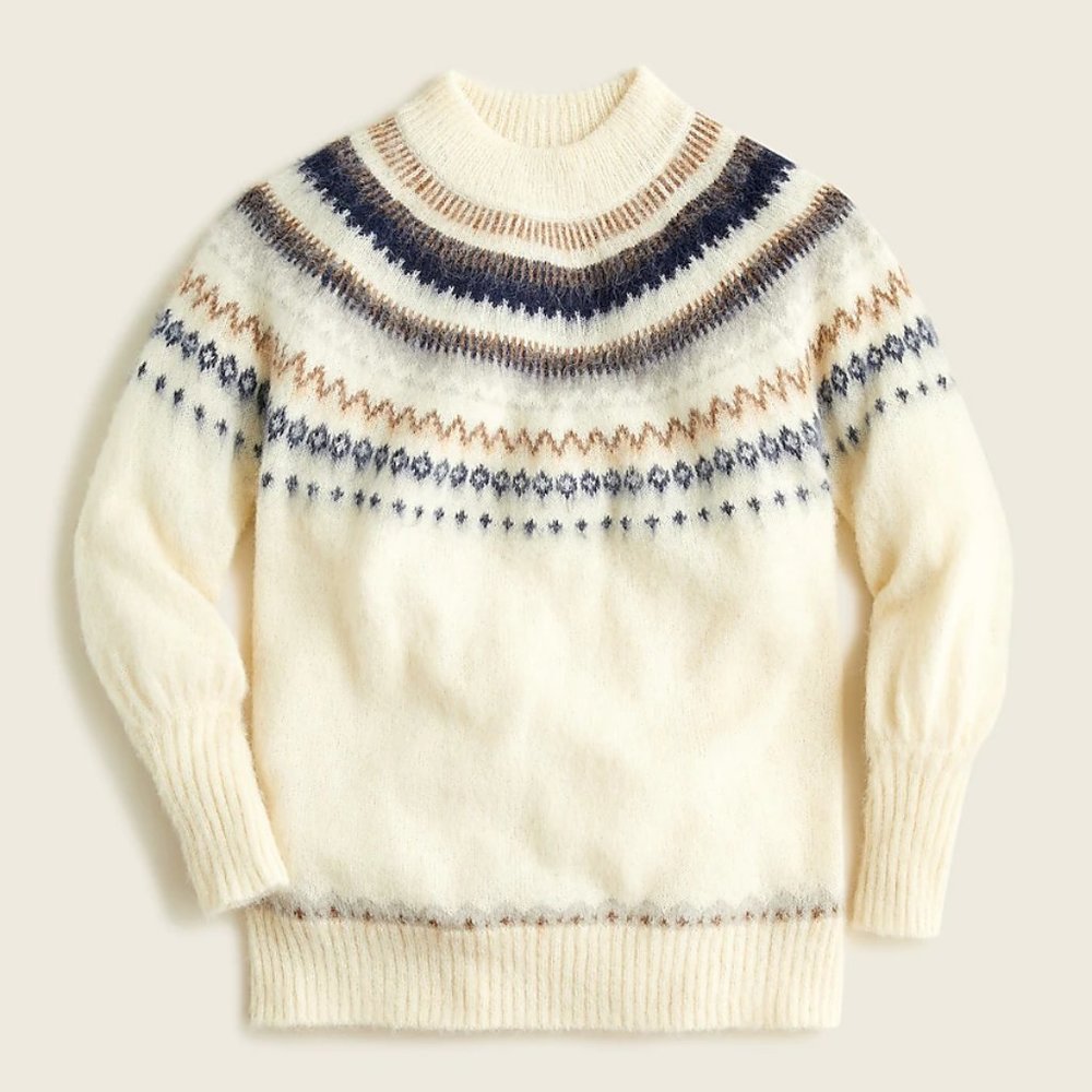 J.CREW FAIR ISLE YOKE PUFF-SLEEVE SWEATER